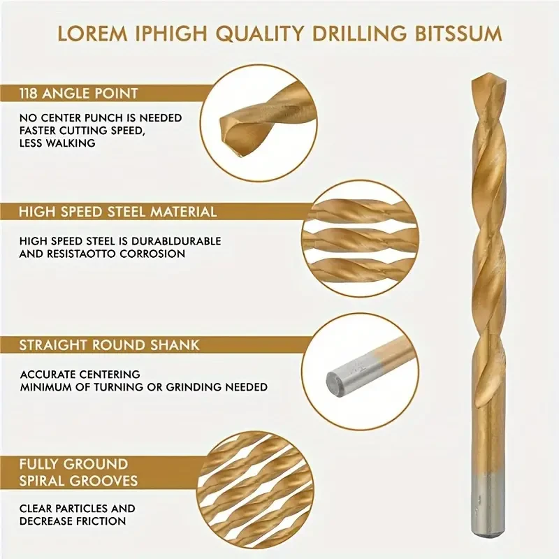 99pcs Titanium Coated High Speed Steel Drill Bit Set, HSS Round Shank Twist Drill Bits With Storage Case For Metal