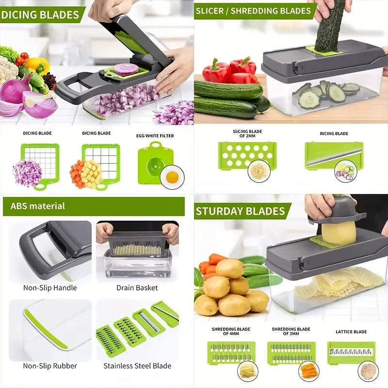 15pcs Upgraded Vegetable Chopper Set - Multifunctional Fruit Slicer and Handle Food Grater