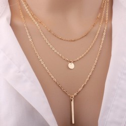 European and American Fashion Jewelry: Multi-layer Round Copper Bead Chain Sequin Metal Strip Necklace  Elegant and Versatile