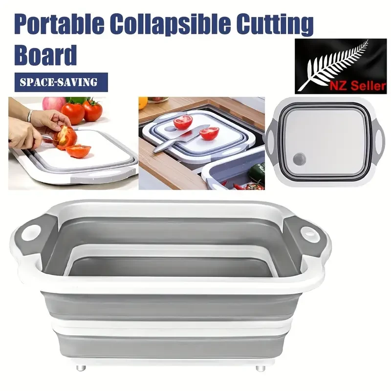 Collapsible Cutting Board With Colander Silicone Dish Tub Basket Space Saving Caravans Motorhomes Sink Washing Dish Camping Cooking Stove Sink Basket Dish Tub With Colander