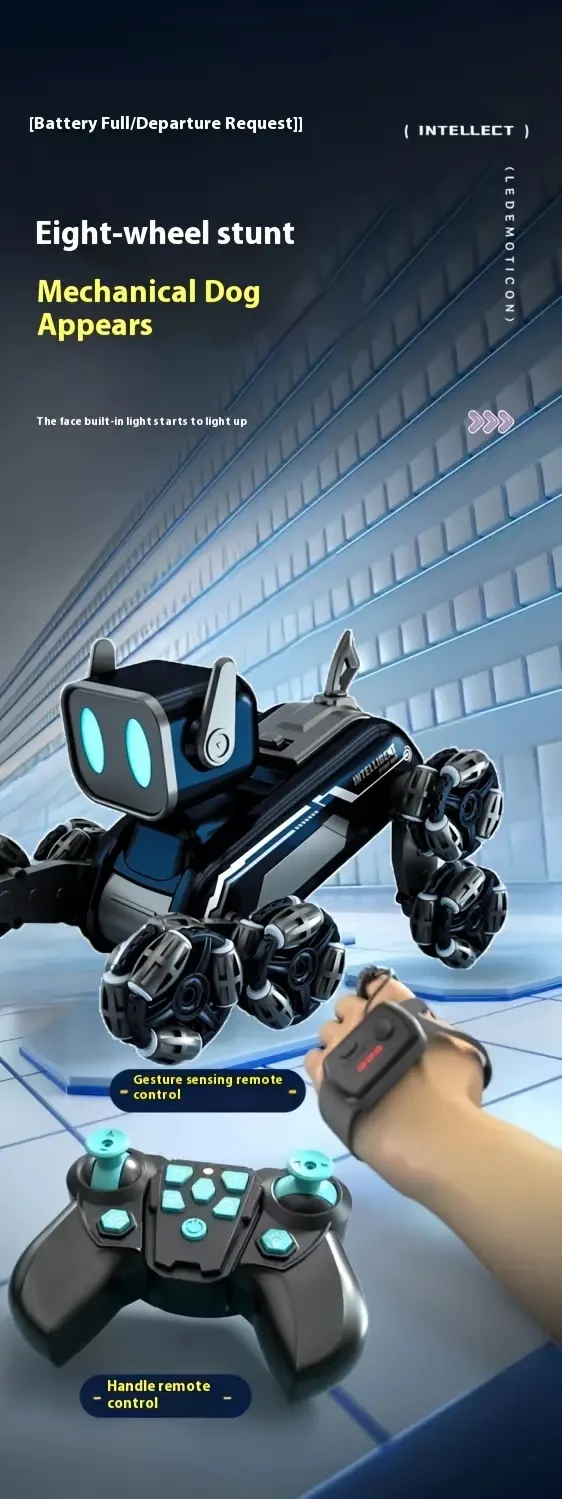 Halloween 8-wheel Robot Dog Stunt Intelligent Gesture Dual Control Drift Climbing Deformation Electric Toy Car Remote Control Robot Dog Toy Gesture Sensing Stunt Remote Control Car People Like Gifts