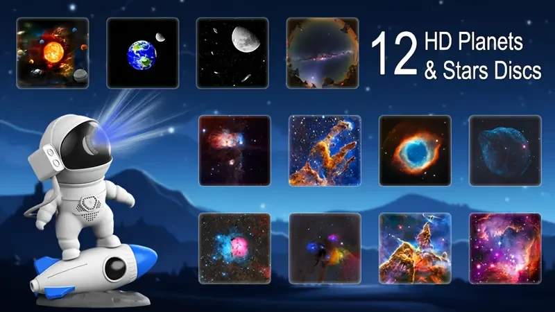 1pc Rocket Astronaut Galaxy Projector Night Light, Lamp And 13 Pieces Of Movie Sky Projector, 360 Rotation, For Bedroom Planetarium, Holiday Party Gift