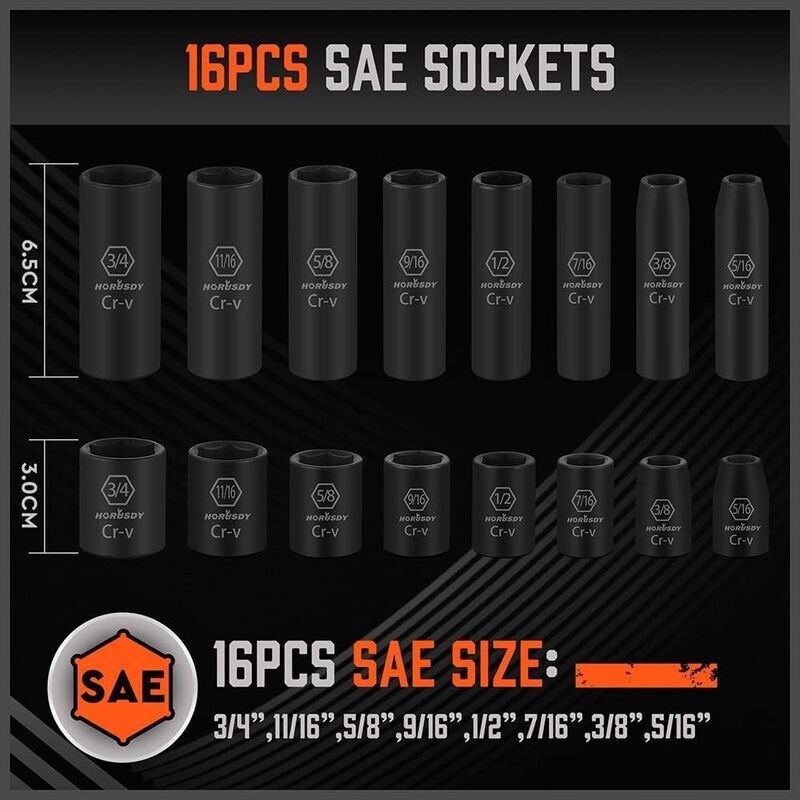 Impact Socket 3/8" Drive Impact Socket SAE & Metric HORUSDY