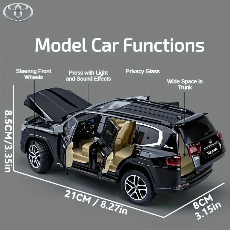 Toyota Land Cruiser 1/24 Scale Diecast Pull-Back Action, Light & Sound Zinc Alloy Toy Car
