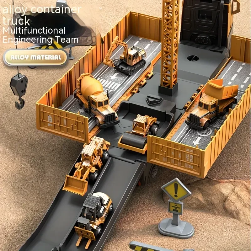 Super Large Alloy Container Engineering Vehicle Set  Toy Crane Model & Container