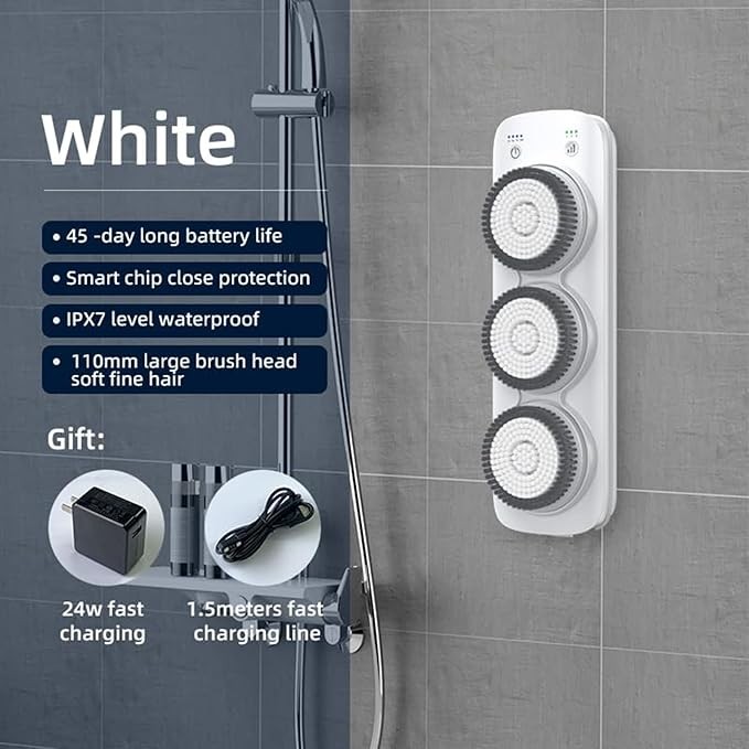 Electric Body Brush Back Scrubber  Wall-Mounted Rechargeable Body Shower Brush with Soft Bristles