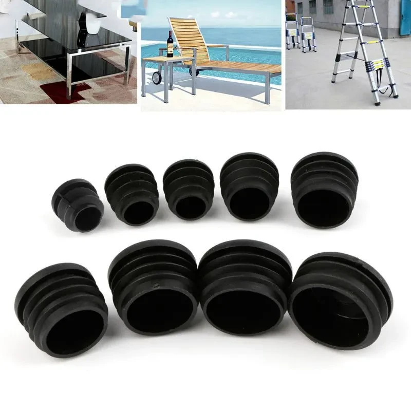 Black Plastic Foot Plug For Furniture, Round Tube End Plug