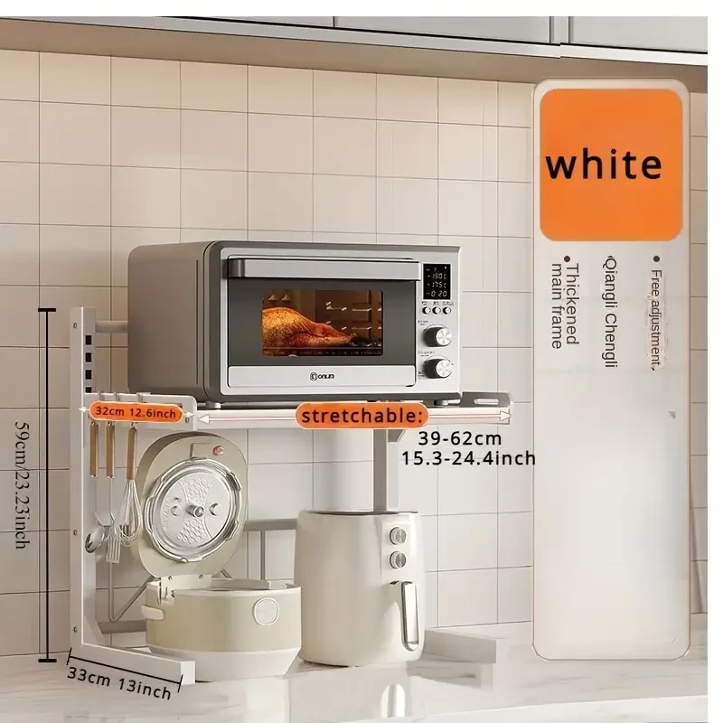 Easy-Install Expandable Kitchen Organizer - Multi-Layer Microwave & Appliance Storage Rack, Cast Iron with Metal Tubing