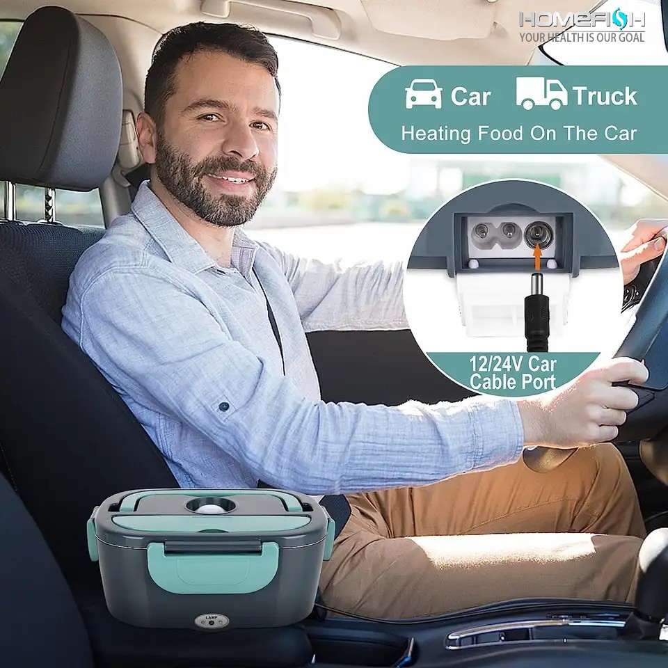 HOMEFISH 1.5L Electric Lunch Box Food Warmer  Portable 60W Food Heater with Leak-Proof 304 Stainless Steel Liner