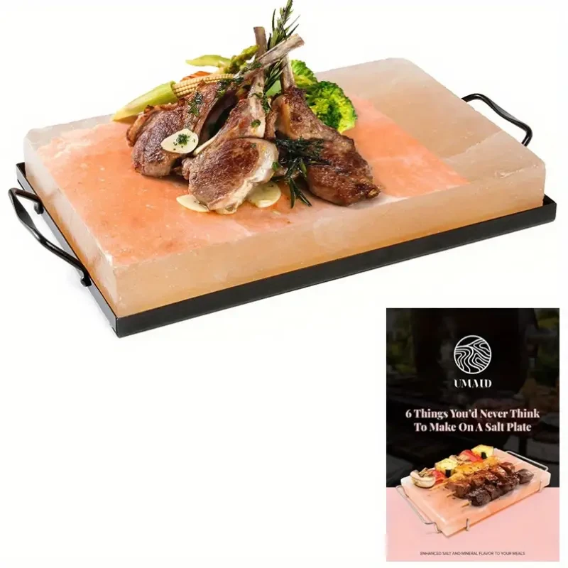 Himalayan Pink Salt Block Set With Stainless Steel Plate & Cookbook