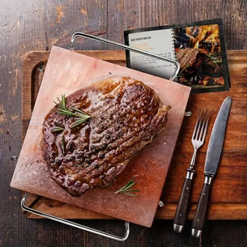 Himalayan Pink Salt Block Set With Stainless Steel Plate & Cookbook