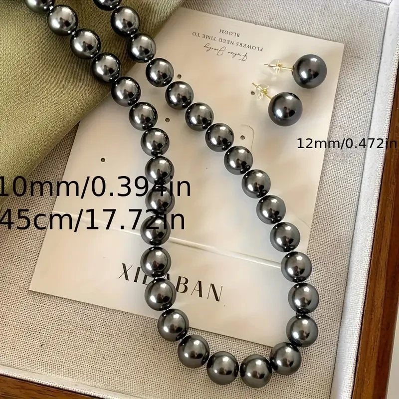 Elegant Black Pearl Jewelry Set for Women - Vintage-Inspired Necklace and Earrings, Perfect for Weddings & Special Occasions