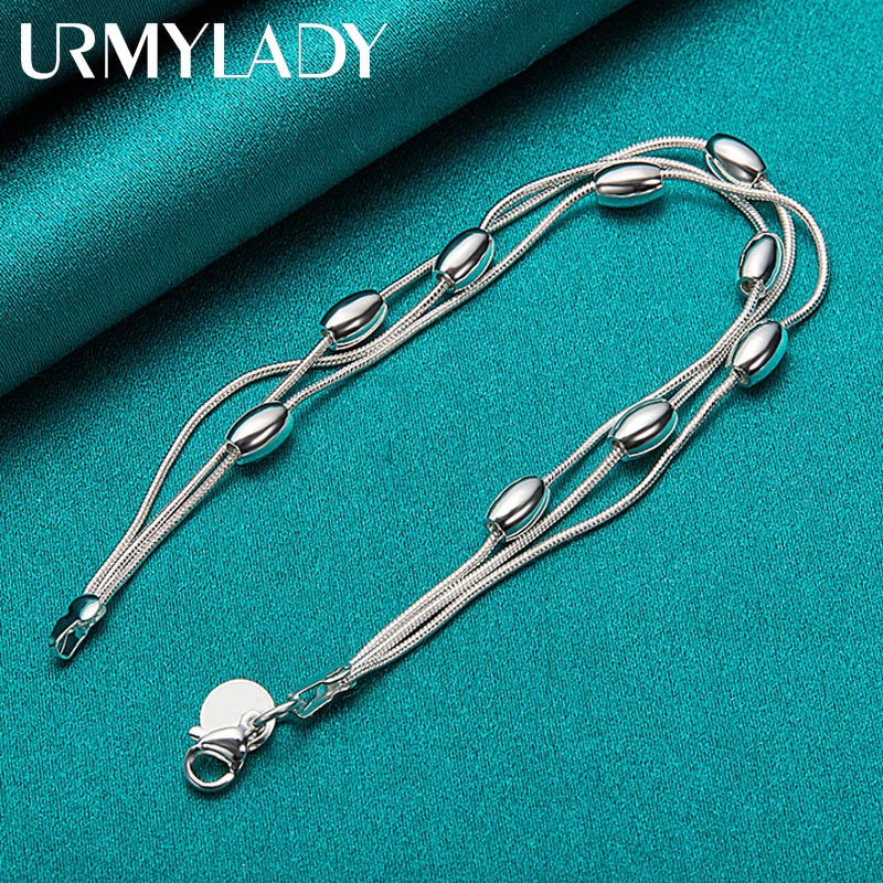 925 Sterling Silver Bead Bracelet  Fashion Chain for Womens
