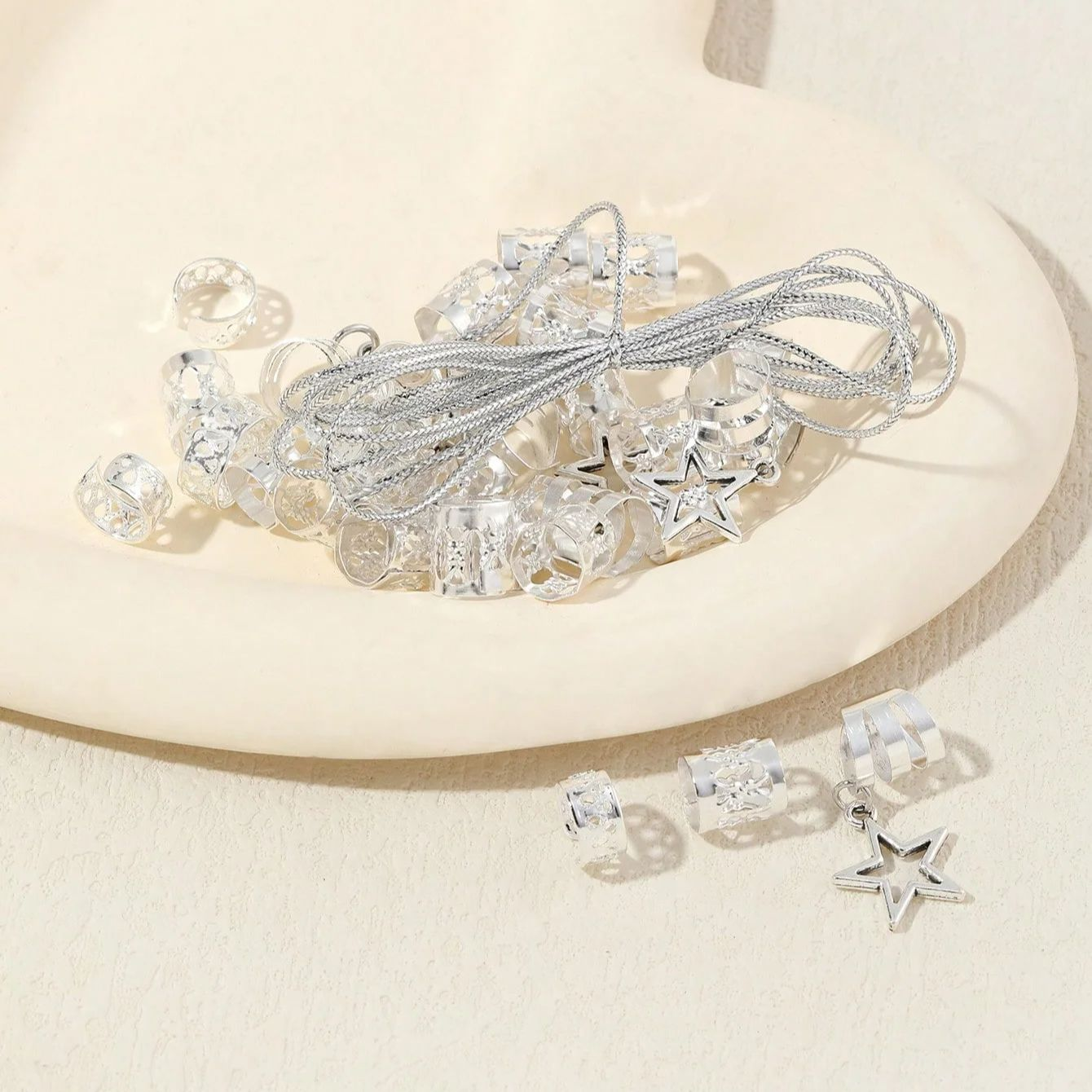 36pcs Star Hair Rings  Beads, Braiding Clips, Dreadlock Cuffs & Metal Hair Accessories