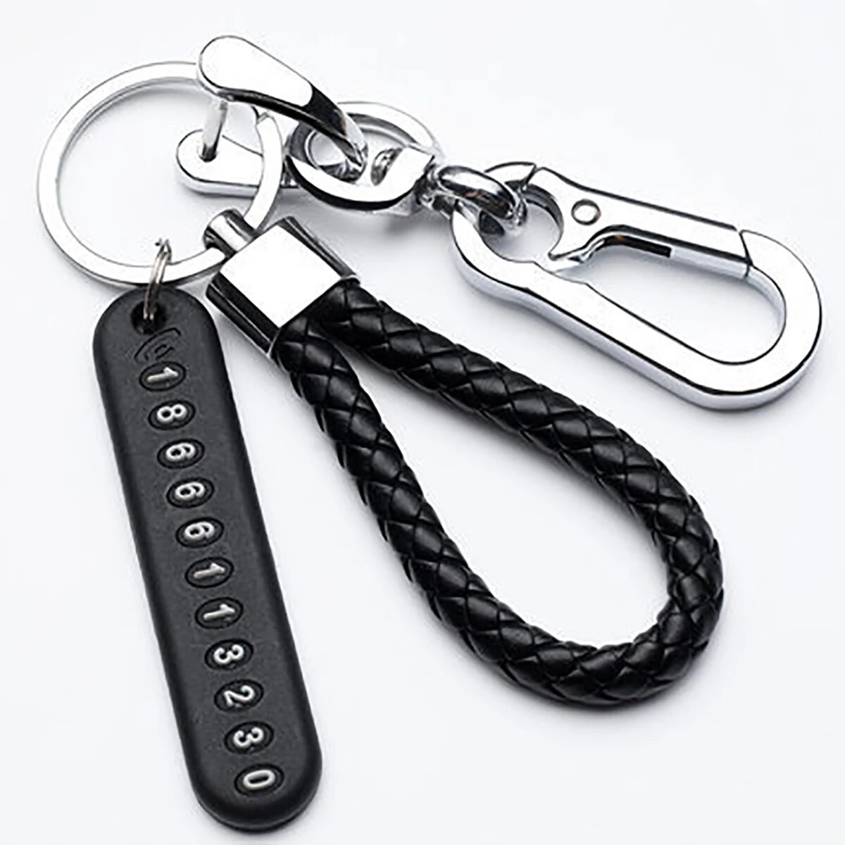 DIY Mobile Number Plate Keychain  Punk Woven Leather Anti-Lost Car Keychain for Men