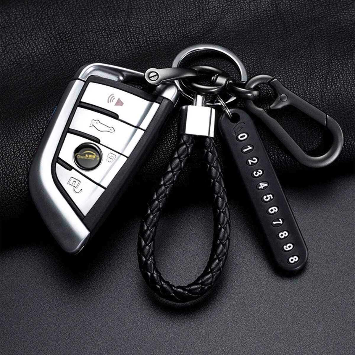 DIY Mobile Number Plate Keychain  Punk Woven Leather Anti-Lost Car Keychain for Men
