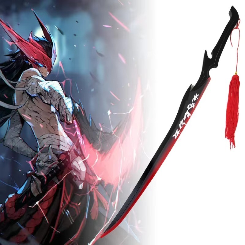 Full Size Yone Katana Fake Sword League of Legends Cosplay Prop, Wooden Ninja Knife
