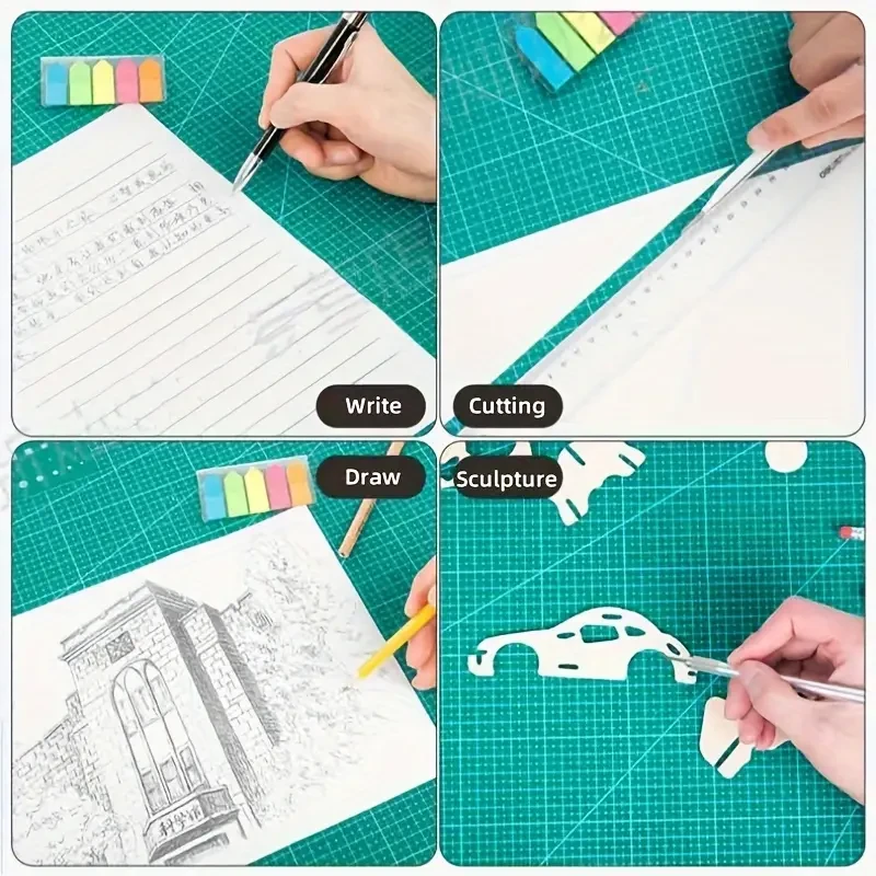 A1 Green Cutting Mat with Scale - Eye-Safe PVC, Waterproof Engraving Pad for Crafts & Office Supplies