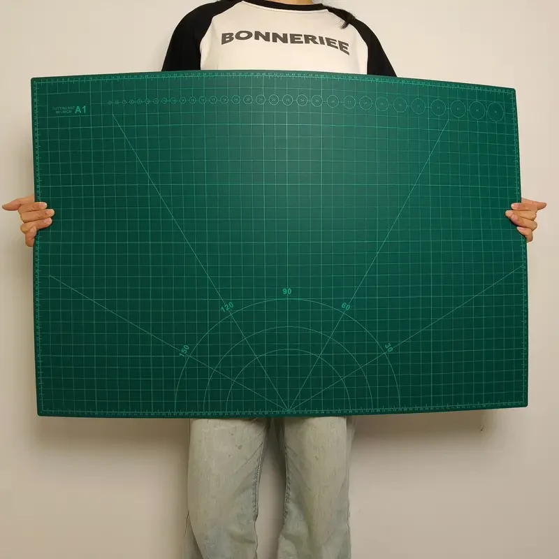 A1 Green Cutting Mat with Scale - Eye-Safe PVC, Waterproof Engraving Pad for Crafts & Office Supplies