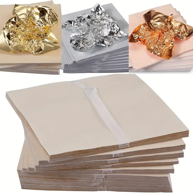 100 Sheets Golden Leaf Foil Paper Gilding Art Craft 14x14cm