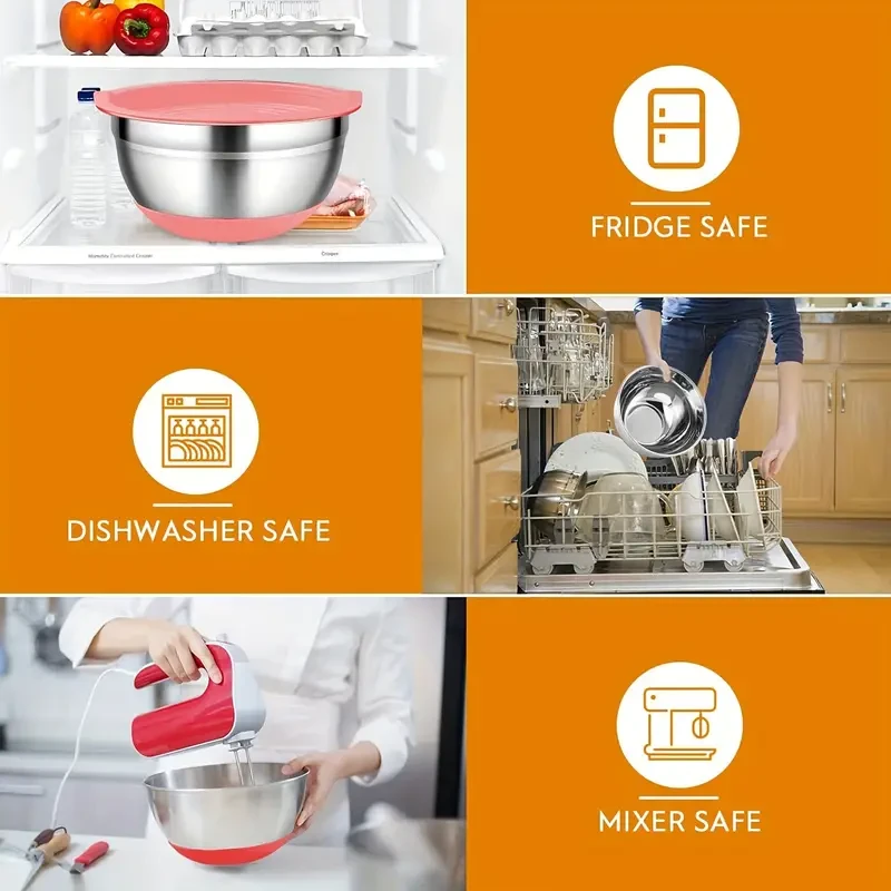 18pcs Stainless Steel Mixing Bowls Set with Airtight Lids - Non-slip Silicone Bottom