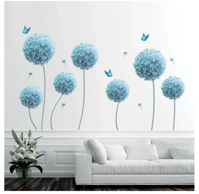 Creative Self-Adhesive 3D Blue Flower Wall Stickers Home Background