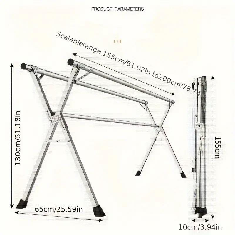 Adjustable Metal Valet & Suit Stand, Freestanding Foldable Clothes Rack with 3 Extendable Rails - Multipurpose Drying and Garment Hanging