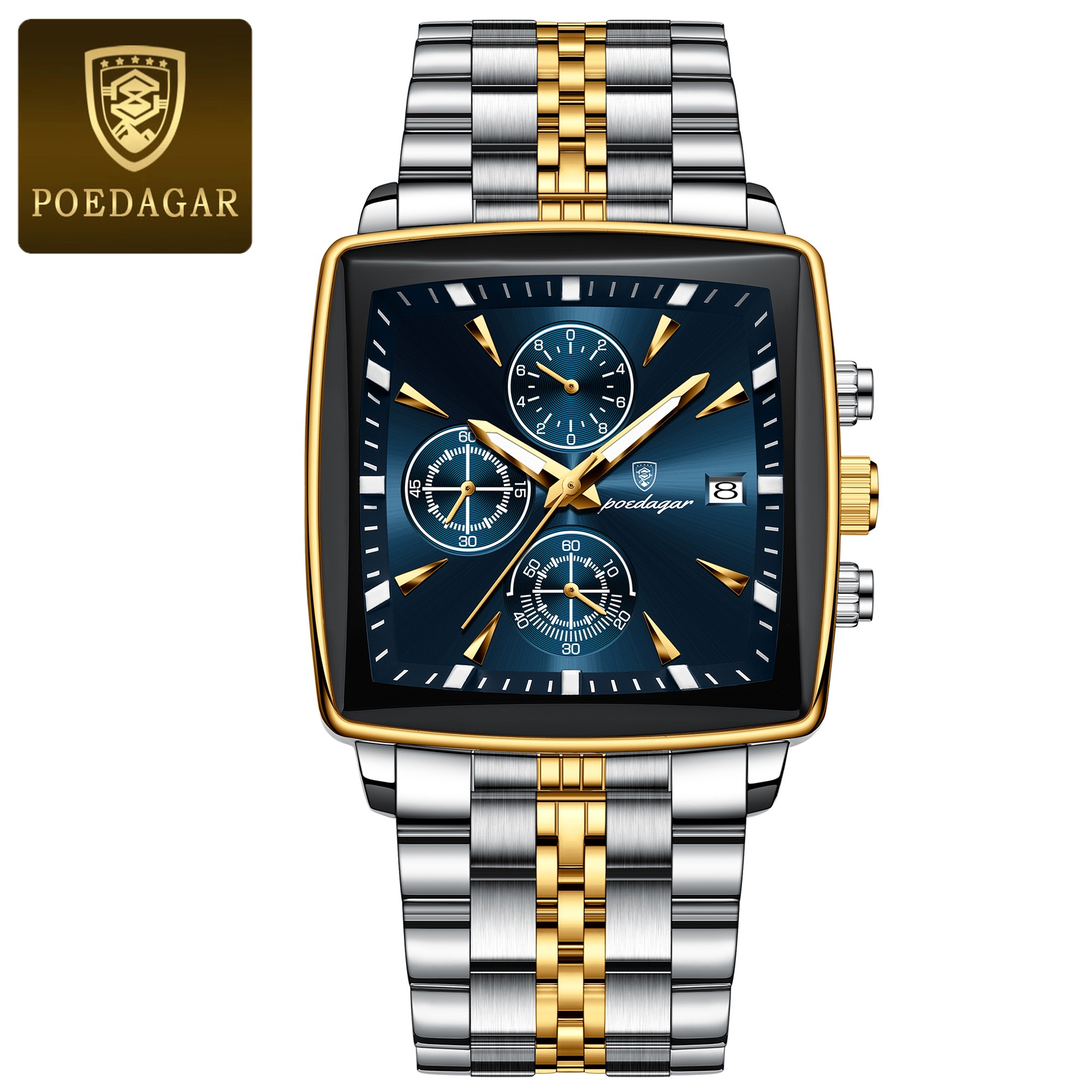 POEDAGAR Luxury Square Mens Sports Watch