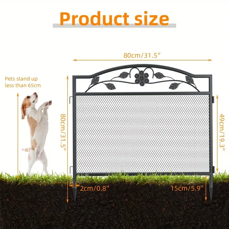 5 Panels Metal Decorative Garden Fences Heavy Duty Dog Playpen Fences Animal Barrier Solid Dog Fence Barrier Rustproof Garden Fence For Indoor Outdoor Use For Medium/ Small Animals