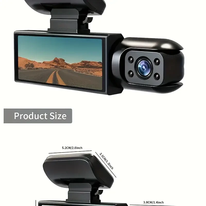 Dual Lens Dash Cam with 64GB High-Speed Memory Card Bundle, 1080P HD Night Vision, 3.16-Inch IPS Display, 30-Day Loop Recording, G-Sensor
