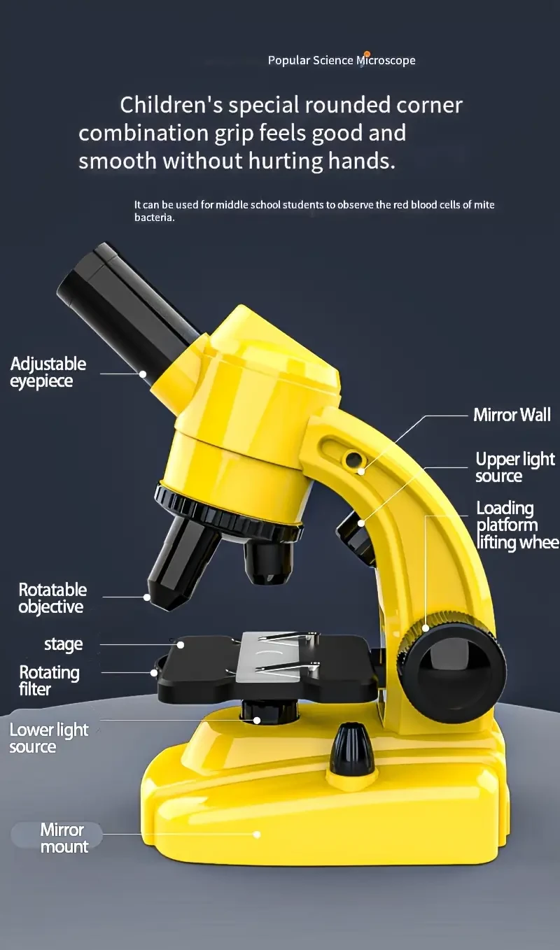 1600X HD Microscope - High-Powered Scientific Instrument for Christmas, Educational Toy and Biological Study, Object Magnifier with 2 AA Batteries Required