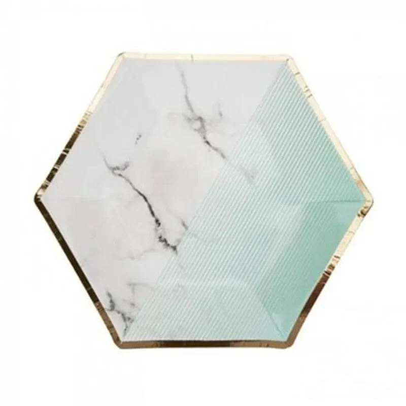 Marble gilt line party tableware paper tray cup tissue paper straw