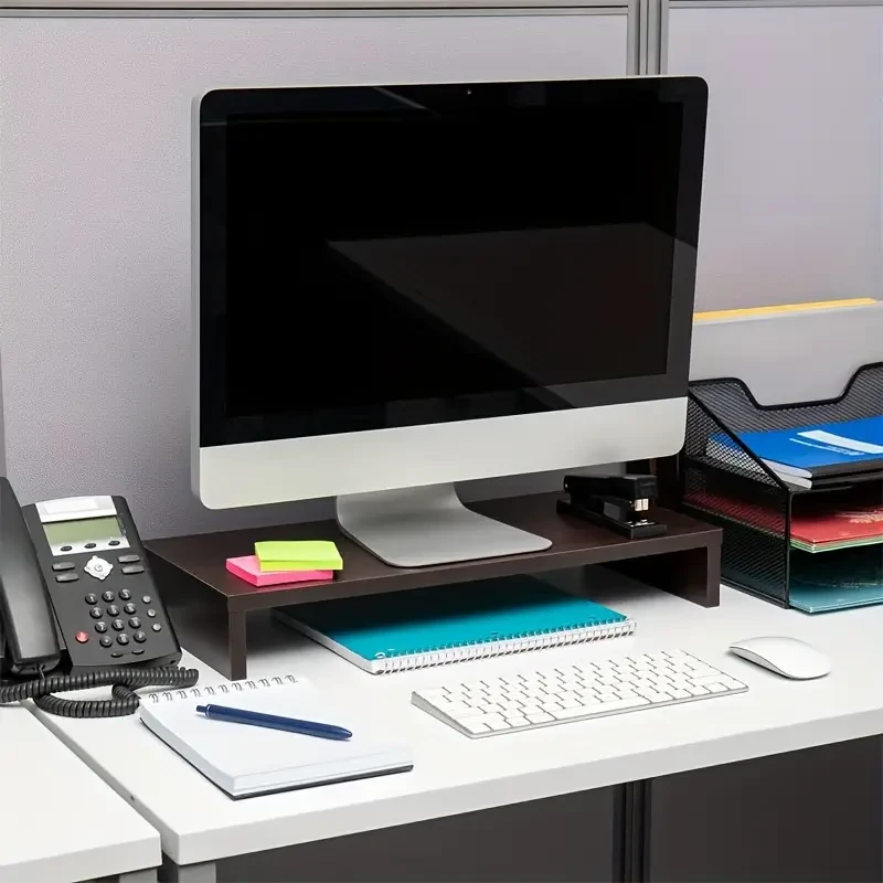 Monitor Stand Riser, Elevated Wooden Computer Monitor Stand With Storage And Keyboard Organizer - Desk Organizer For Home Office And Dorm