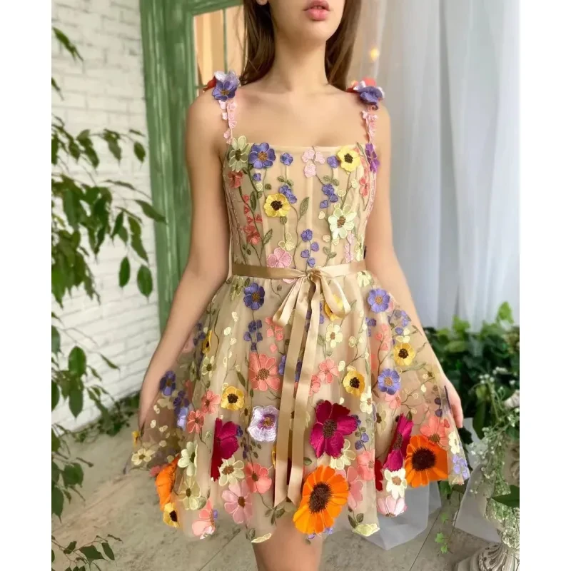 Three-dimensional Flower Embroidery Dress For Women
