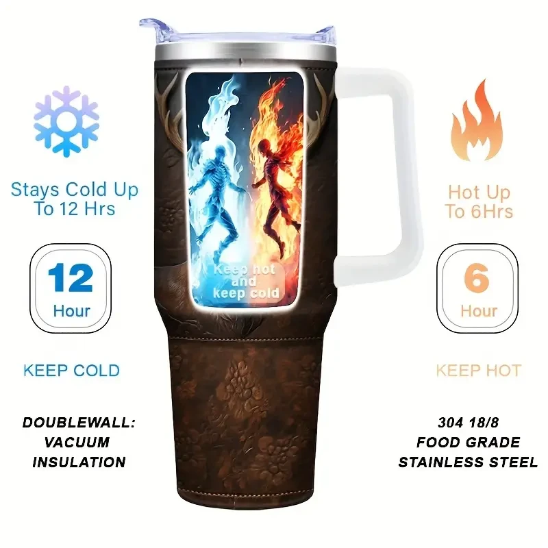 Steel Deer-Themed Tumbler with Lid & Straw - Insulated Car Travel Cup