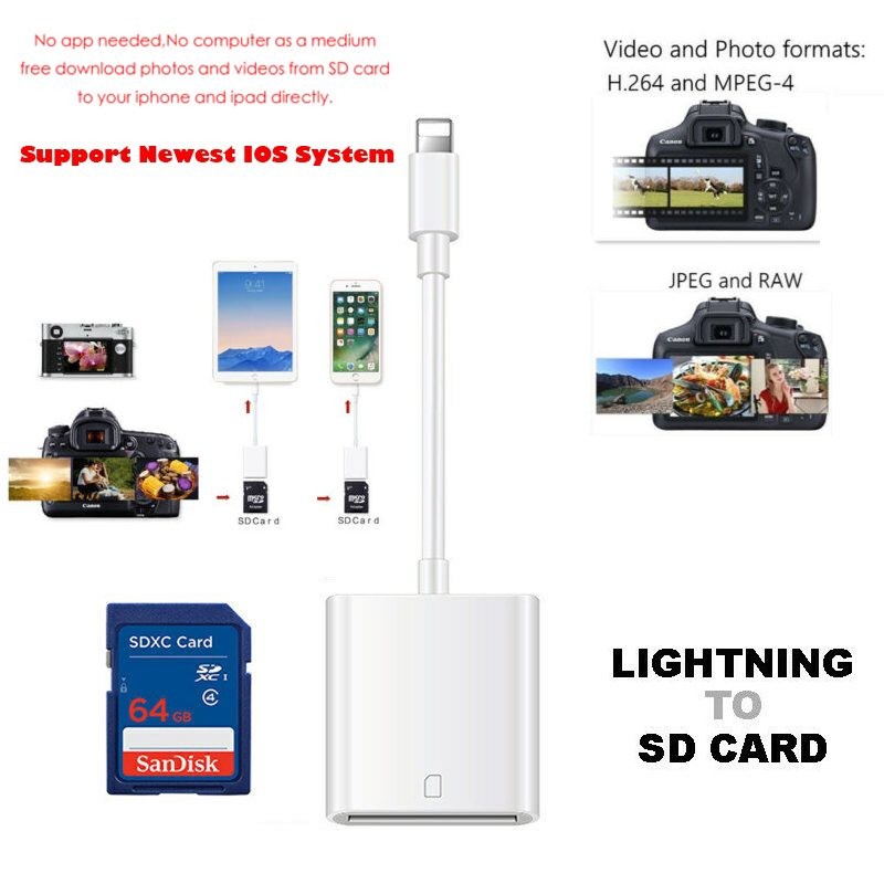 Lightning to Camera SD Memory Card Reader Adapter for iPhone iPad IOS