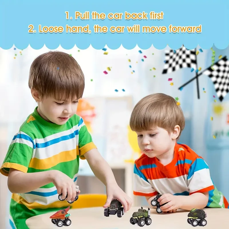 6 Pack Pull Back Dinosaur Toys Race Car Set