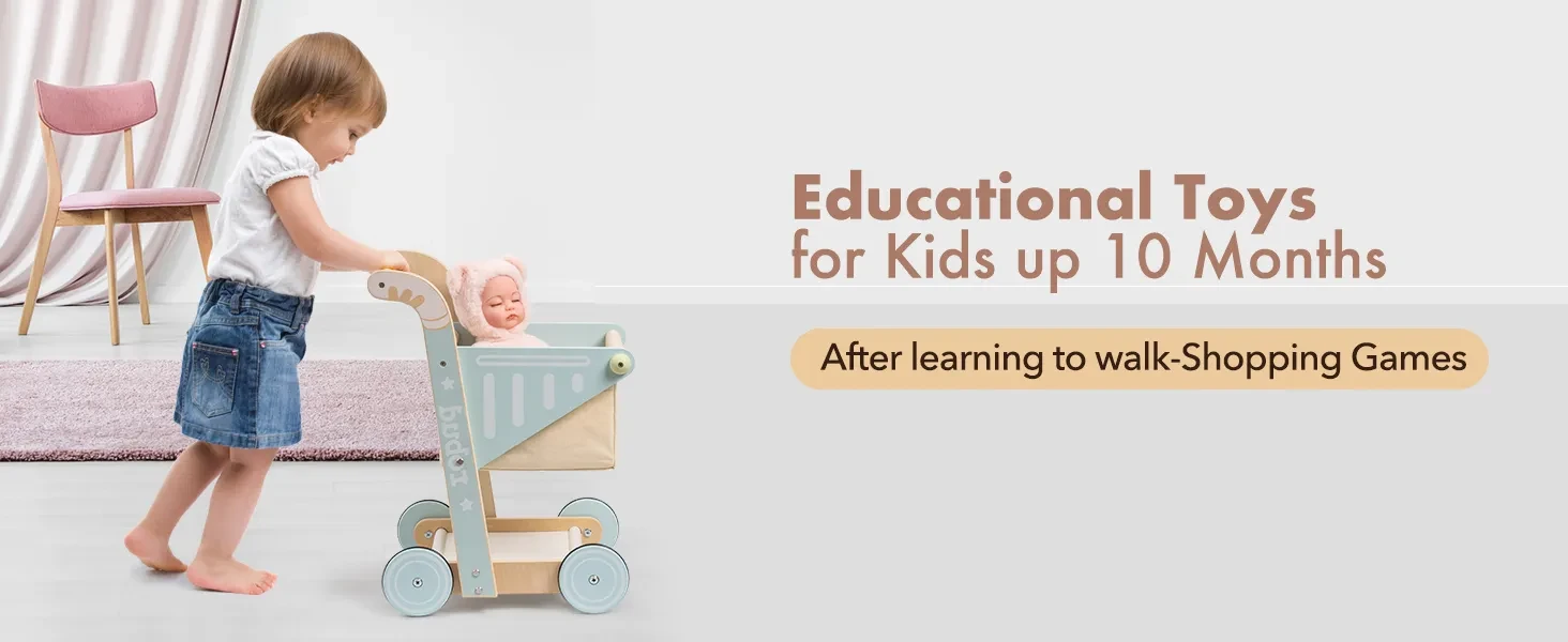 ROBOTIME Baby Wooden Shopping Cart