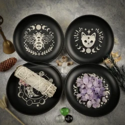 14cm Black Cat Stainless Steel Plate Candlestick Crystal Ritual Meditation