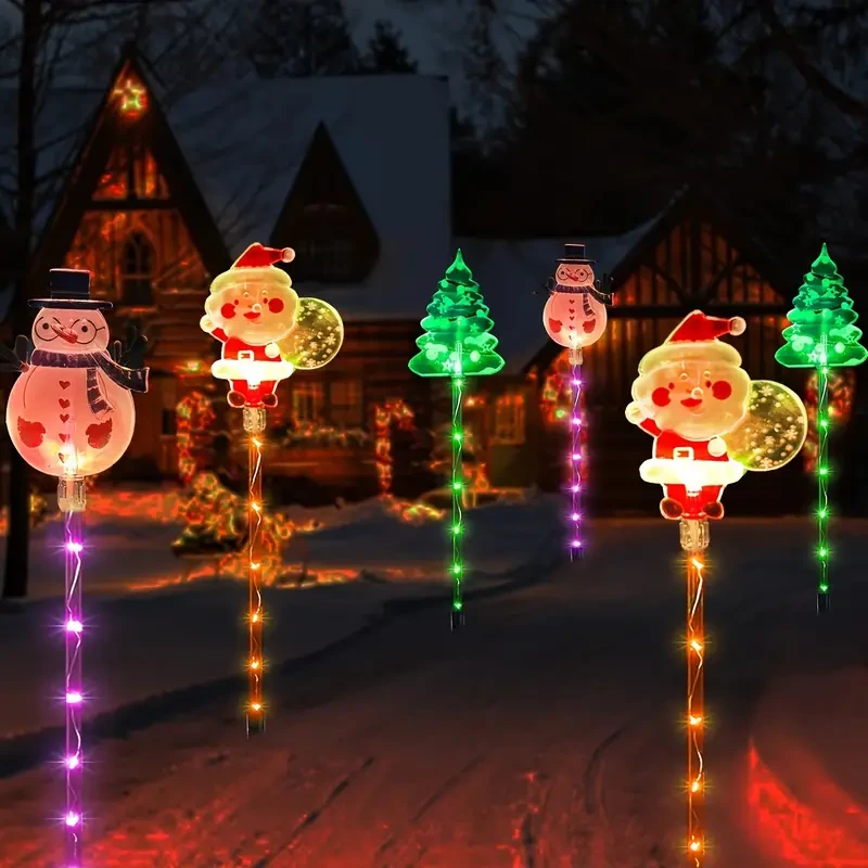 6pcs Solar Christmas Garden Stake Lights - Santa, Snowman & Tree Designs with 8 Lighting Modes for Outdoor Holiday Decor, for Winter