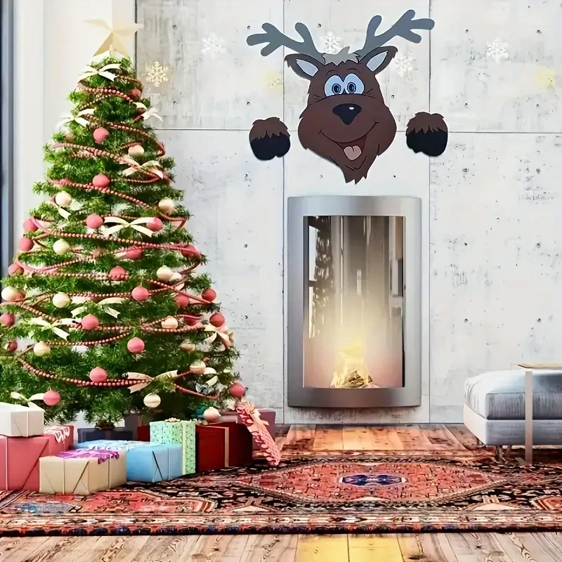 Santa Claus and Elk Fence Peeping Decoration