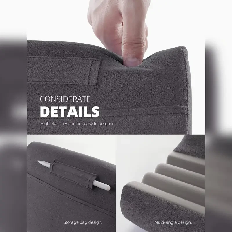 Universal Tablet Pillow Holder Stand - Ergonomic Soft Pad for Bed and Lap with Stylus Mount, Pocket, and Adjustable Viewing Angle for 4-13