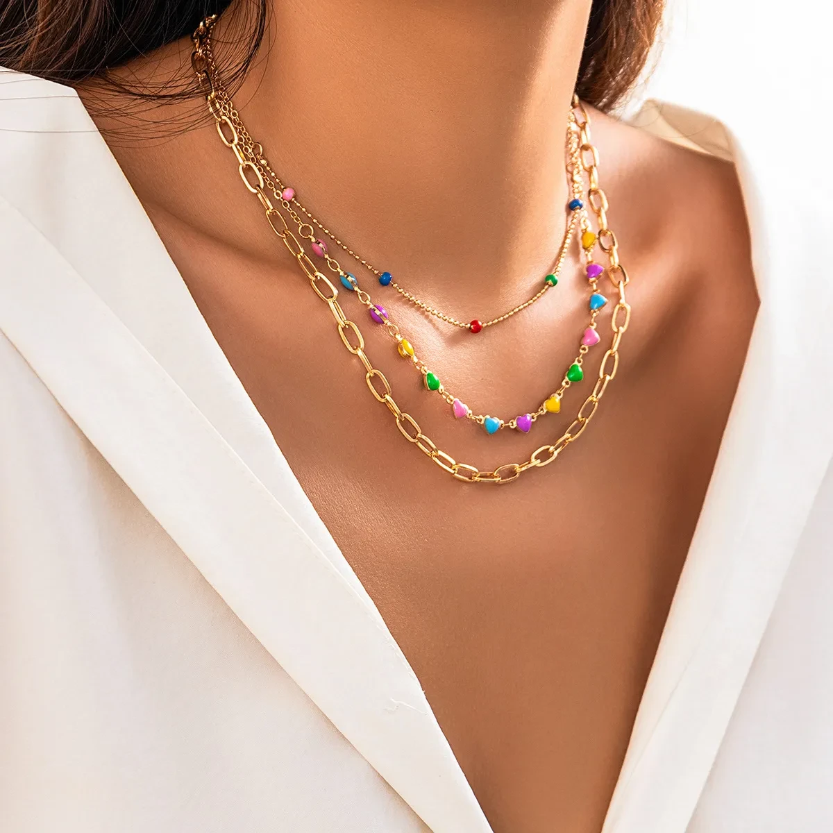 Drop Oil Twin Candy Color Love Necklace For Women
