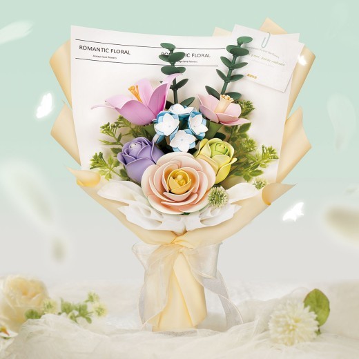 ROBOTIME 3D Plastic Flower Puzzle, Spring Time Bouquet DIY Model Kits For Gift AF01J