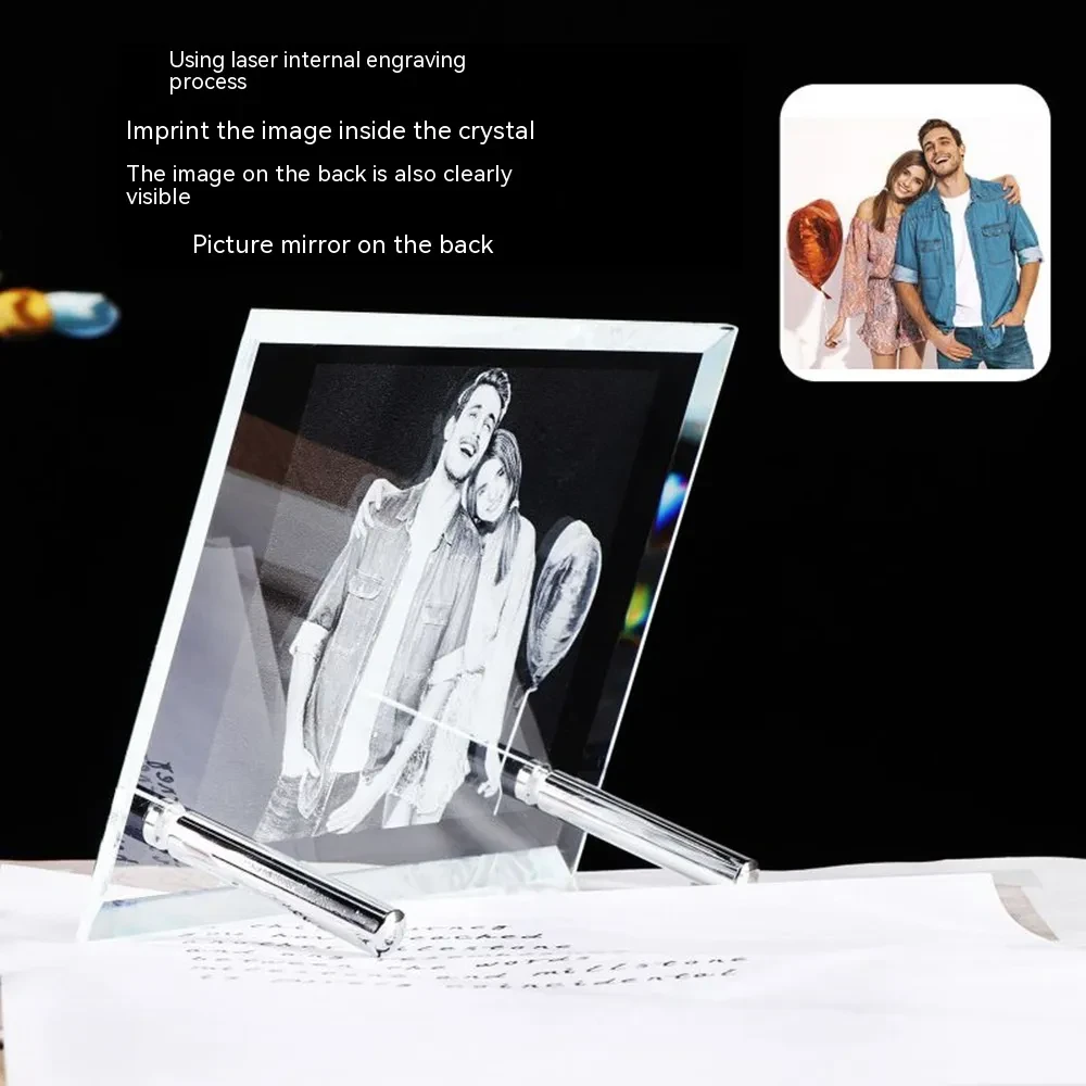 Laser Engraved K9 Crystal Photo Frame On The Table