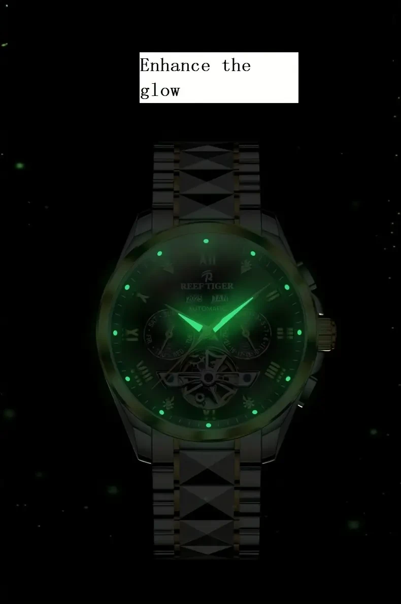 Reef Tiger Men's Watch, Luminous Automatic Mechanical Watch, Original Brand Business Men's Watch