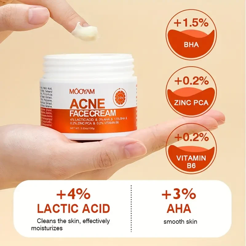 MOOYAM Acne-Fighting Face Cream with AHA 3%, BHA 1.5% & Centella Asiatica - Moisturizing & Firming for Sensitive, Dry Skin, Suitable for All Skin Types