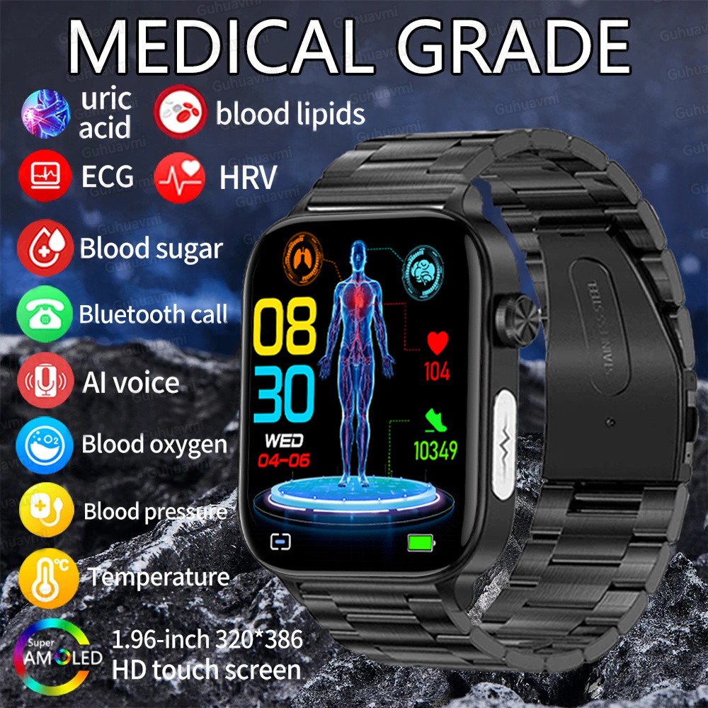 2024 AI Medical Diagnosis Smart Watch  Blood Lipids, Uric Acid, Blood Glucose Monitoring with ECG+PPG, Bluetooth Calls, and Health Tracking