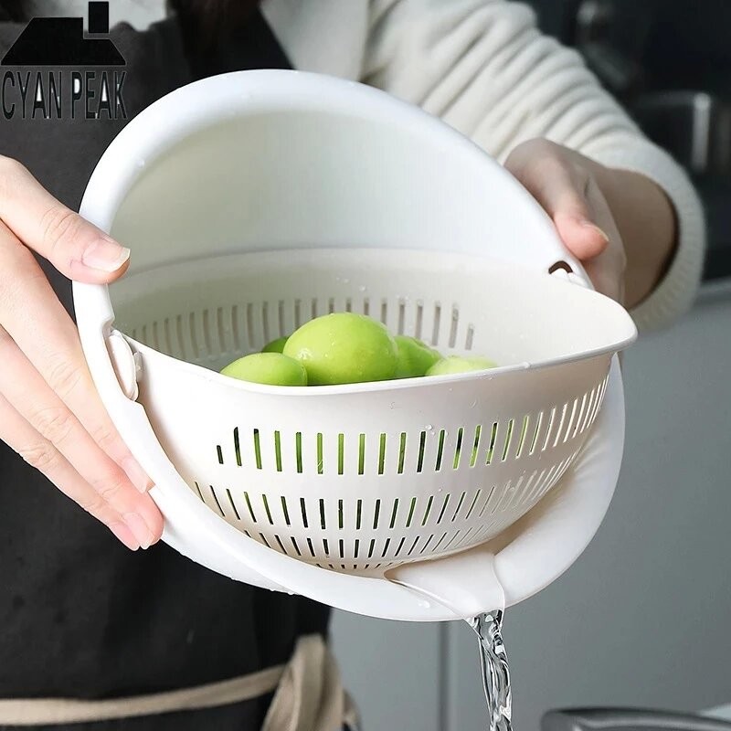 Double-Layer Rotating Fruit and Vegetable Draining Basket