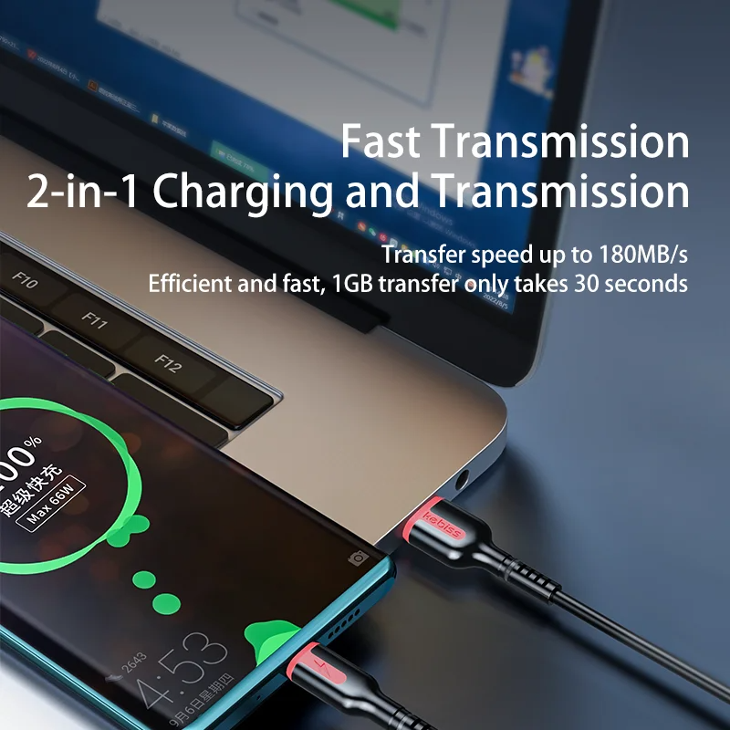 3-in-1 66W Fast Charging Cable USB Type-C, Micro USB, and Lightning for iPhone, Samsung, Xiaomi